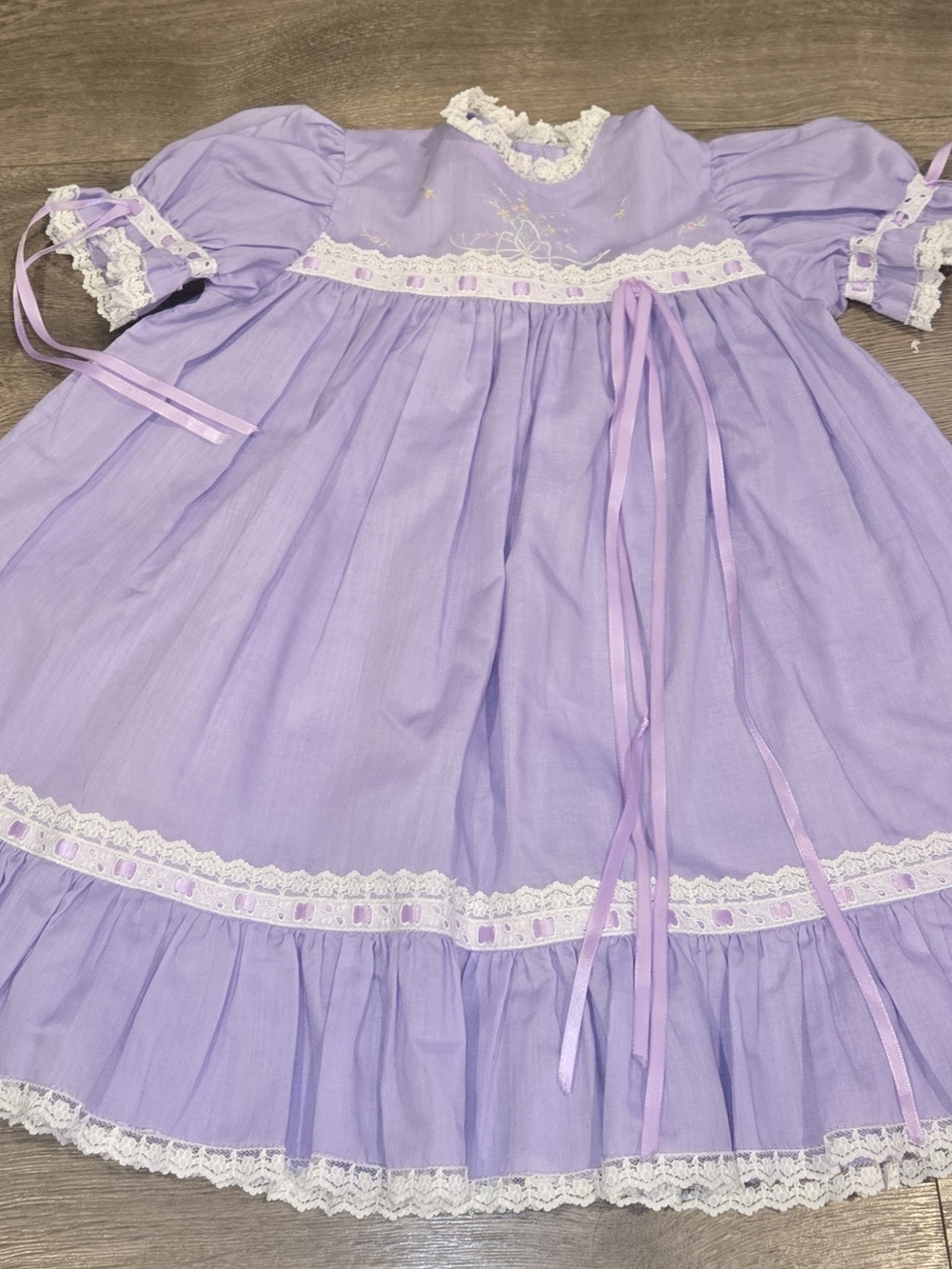 Girls Lavender Lace-Trim Handmade Dress